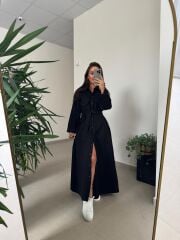 Dr 8549 Tasarım Siyah Denim Gömlek Elbise