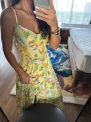 My 3786 Sarı-Haki Çiçekli Elbise