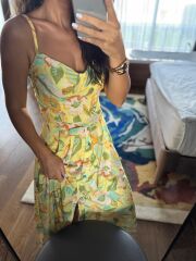 My 3786 Sarı-Haki Çiçekli Elbise