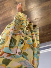 My 3786 Sarı-Haki Çiçekli Elbise