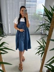 Dr 2659 Tasarım Beyaz Kısa Kol Düğmeli Denim Elbise
