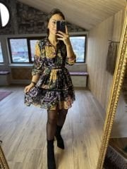 Patchwork şifon gömlek elbise