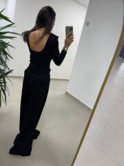 Bb 30568 Sırt Dekolteli Vatkalı Siyah Triko Bluz