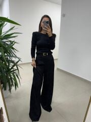 Bb 30568 Sırt Dekolteli Vatkalı Siyah Triko Bluz