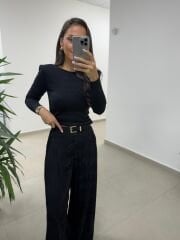 Bb 30568 Sırt Dekolteli Vatkalı Siyah Triko Bluz