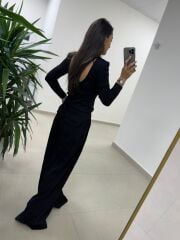 Bb 30568 Sırt Dekolteli Vatkalı Siyah Triko Bluz