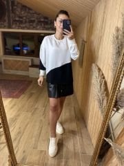 Siyah beyaz crep bluz