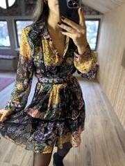 Patchwork şifon gömlek elbise