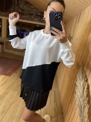 Siyah beyaz crep bluz