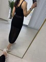 Siyah örgü plaj elbisesi