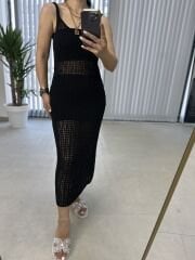 Siyah örgü plaj elbisesi