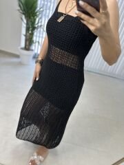 Siyah örgü plaj elbisesi
