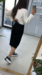 Denim Siyah Düğmeli Etek
