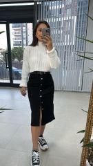 Denim Siyah Düğmeli Etek