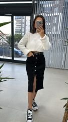 Denim Siyah Düğmeli Etek