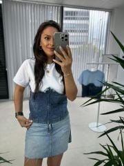 Dr 2671 Tasarım Fermuarlı Beyaz Denim Bluz