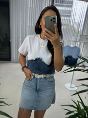 Dr 2671 Tasarım Fermuarlı Beyaz Denim Bluz