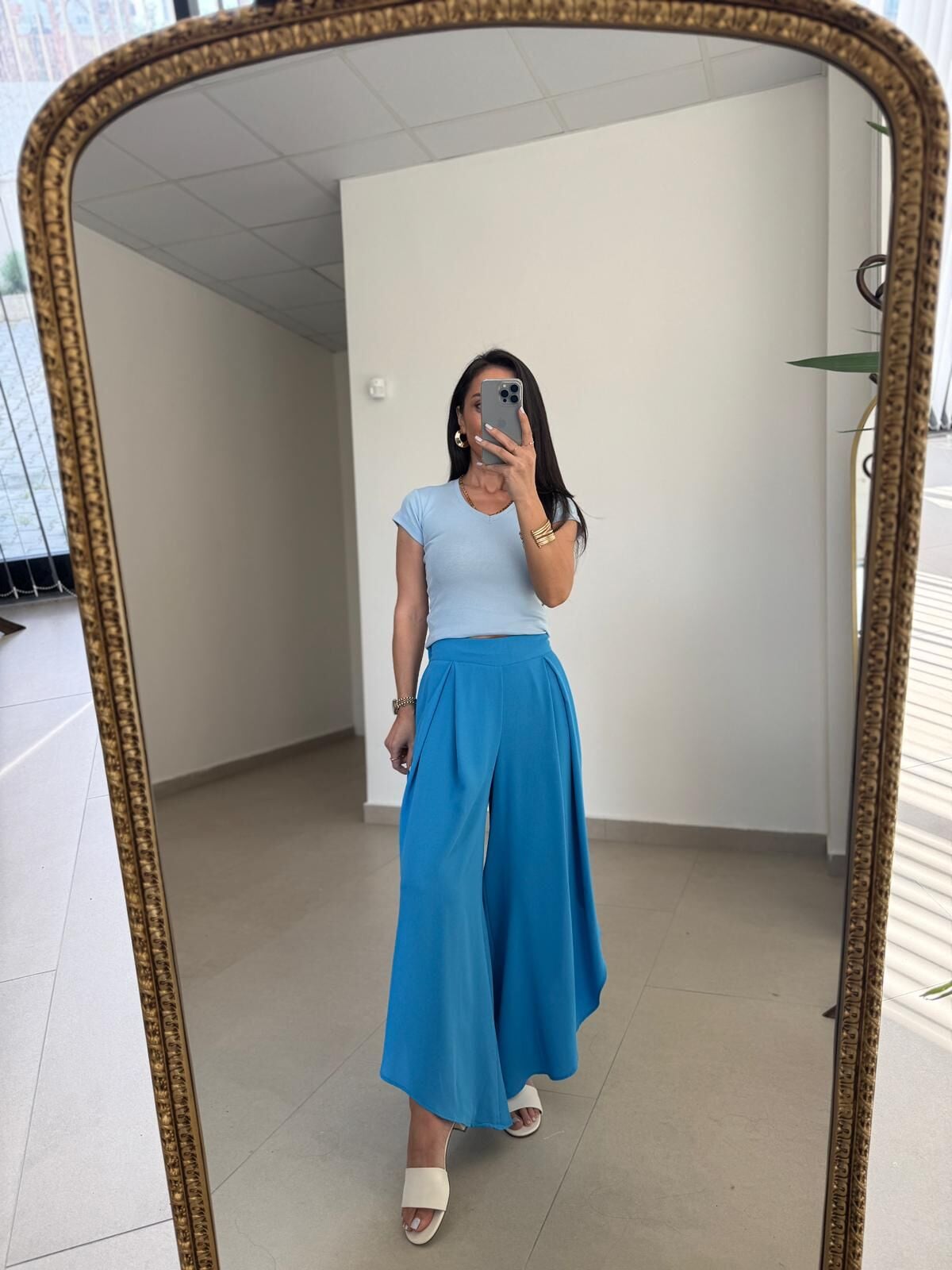 MZ 23057 Mavi Yırtmaçlı Crep Pantolon