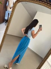 MZ 23057 Mavi Yırtmaçlı Crep Pantolon