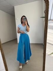MZ 23057 Mavi Yırtmaçlı Crep Pantolon