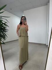 Fp 51165 Haki Askılı Bluzlu Etek Takım