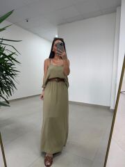 Fp 51165 Haki Askılı Bluzlu Etek Takım