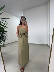 Fp 51165 Haki Askılı Bluzlu Etek Takım