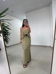 Fp 51165 Haki Askılı Bluzlu Etek Takım