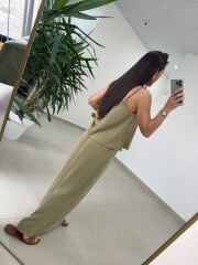 Fp 51165 Haki Askılı Bluzlu Etek Takım