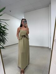 Fp 51165 Haki Askılı Bluzlu Etek Takım