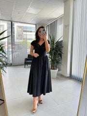 Bb 29957 Siyah Fisto Detaylı V Yaka Elbise