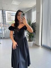 Bb 29957 Siyah Fisto Detaylı V Yaka Elbise