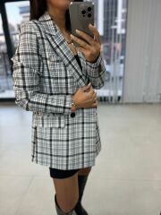 Foo Beyaz Siyah Kareli Blazer Ceket