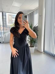 Bb 29957 Siyah Fisto Detaylı V Yaka Elbise