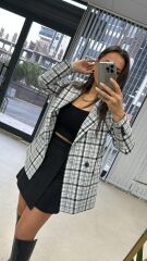 Foo Beyaz Siyah Kareli Blazer Ceket