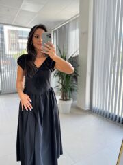 Bb 29957 Siyah Fisto Detaylı V Yaka Elbise