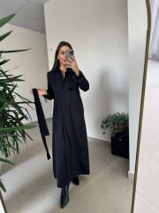 Dr 8556 Tasarım Siyah Kol Kemerli Elbise