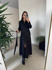 Dr 8556 Tasarım Siyah Kol Kemerli Elbise
