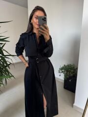 Dr 8556 Tasarım Siyah Kol Kemerli Elbise