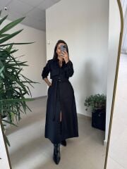 Dr 8556 Tasarım Siyah Kol Kemerli Elbise