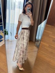 Km 4975 Krem Baskılı Etek