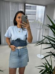 Dr 2671 Tasarım Fermuarlı Mavi Denim Bluz