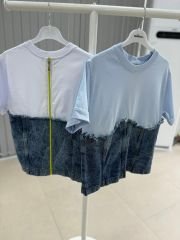 Dr 2671 Tasarım Fermuarlı Mavi Denim Bluz