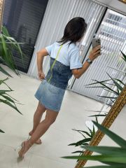 Dr 2671 Tasarım Fermuarlı Mavi Denim Bluz
