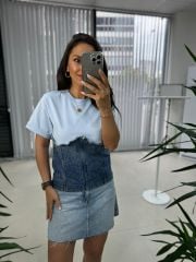 Dr 2671 Tasarım Fermuarlı Mavi Denim Bluz