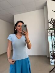 İv 011  V Yaka Mavi Tişört