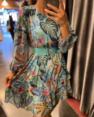 Ays Turkuaz astarlı şifon elbise