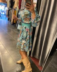 Ays Turkuaz astarlı şifon elbise