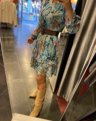 Ays Turkuaz astarlı şifon elbise