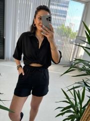 Zr Model Floş Keten Siyah Takım